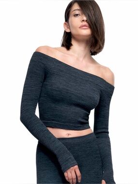 Avocado Margot Melange LS Top Blue Stretchy Off shoulder size M/L